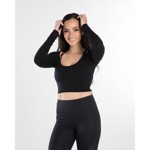 Black Deep Round Neck Athleisure Crop Top